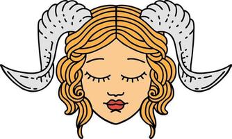 Retro Tattoo Style tiefling character face vector