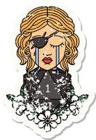 grunge sticker of a crying human rogue with natural one d20 roll vector