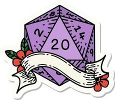 sticker of a natural twenty D20 dice roll vector