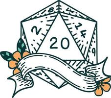 estilo de tatuaje retro natural veinte d20 tirada de dados vector