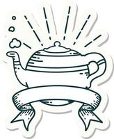 sticker of a tattoo style steaming teapot vector