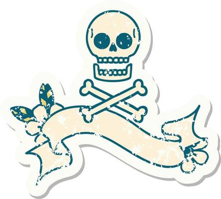 worn old sticker with banner of cross bones