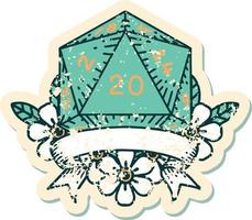 estilo de tatuaje retro natural 20 golpe crítico d20 tirada de dados vector