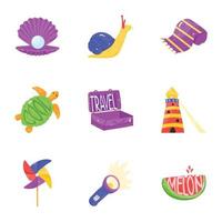 Set of Summer and Beach Flat Sticker Icons vector