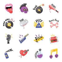 Scary Rock Flat Sticker Icons vector