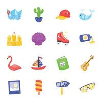 Collection of Summer Holiday Flat Sticker Icons vector