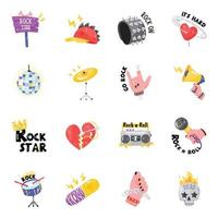 iconos planos de rock and roll vector