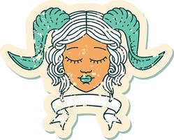 Retro Tattoo Style tiefling character face with scroll banner vector