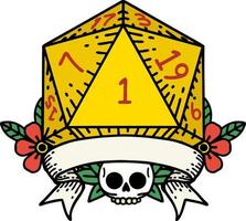 estilo de tatuaje retro natural uno d20 tirada de dados vector