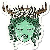 grunge sticker of a orc druid character face vector