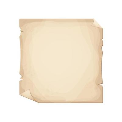 Old parchment paper, page empty medieval letter in cartoon style isolated on white background. Game asset, grunge frame, manuscript. Vector illustration