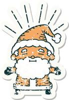 worn old sticker of a tattoo style santa claus christmas character vector
