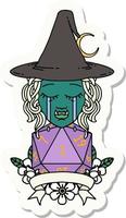 sticker of a crying half orc witch character with natural one roll vector