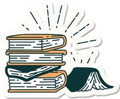 sticker of a tattoo style stack of books vector