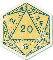 Retro Tattoo Style natural 20 D20 dice roll vector