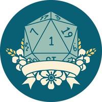 estilo de tatuaje retro natural uno d20 tirada de dados vector