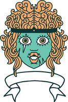 Retro Tattoo Style orc barbarian character face with banner vector