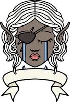 Retro Tattoo Style crying elf rogue character face with banner vector