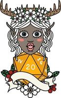 Retro Tattoo Style elf druid with natural twenty dice roll vector