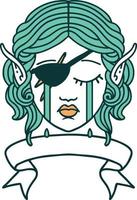 Retro Tattoo Style crying elf rogue character face with banner vector