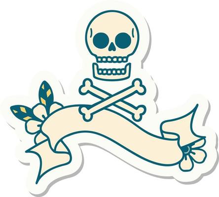 tattoo style sticker with banner of cross bones
