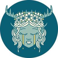 Retro Tattoo Style crying elf druid character face vector