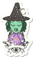 Retro Tattoo Style half orc witch character with natural 20 dice roll vector