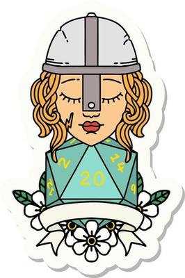 sticker of a human fighter with natural 20 roll
