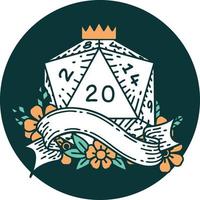 icon of natural twenty D20 dice roll vector