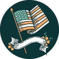 icono de estilo de tatuaje con la bandera de la bandera americana vector