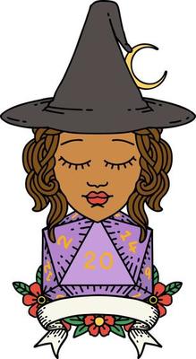 Retro Tattoo Style human witch with natural twenty dice roll