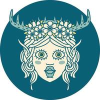Retro Tattoo Style elf druid character face vector