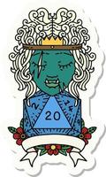 sticker of a half orc barbarian character with natural 20 dice roll vector