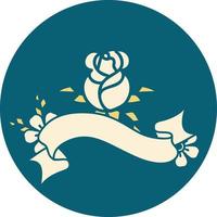 tattoo style icon with banner of a single rose vector