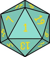 Retro Tattoo Style natural 1 D20 dice roll vector