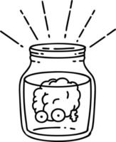 illustration of a traditional black line work tattoo style brain in jar vector