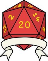 estilo de tatuaje retro natural 20 golpe crítico d20 tirada de dados vector