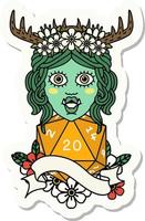 sticker of a half orc druid character with natural 20 dice roll vector