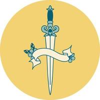 tattoo style icon with banner of a dagger vector