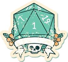 Retro Tattoo Style natural one d20 dice roll vector