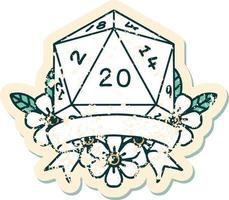 Retro Tattoo Style natural 20 critical hit D20 dice roll vector