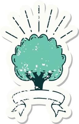 worn old sticker of a tattoo style tree