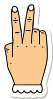 sticker of a hand raising two fingers gesture vector