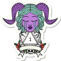 sticker of a crying tiefling face with natural 1 D20 Dice vector