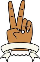 estilo de tatuaje retro paz gesto de mano con dos dedos con pancarta vector