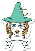 sticker of a elf mage character face with banner vector