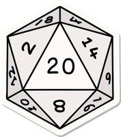 sticker of a natural 20 D20 dice roll vector