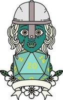 Retro Tattoo Style half orc fighter with natural twenty dice roll vector