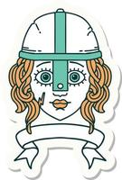 sticker of a human fighter character with scroll banner vector