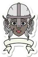 sticker of a elf fighter character face with banner vector